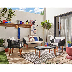 Bestmobilier Tanami - salon bas de jardin 4 places - bois, corde et coussins beiges