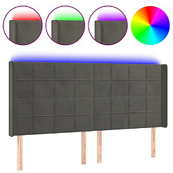 vidaXL Tête de lit à LED Gris foncé 183x16x118/128 cm Velours