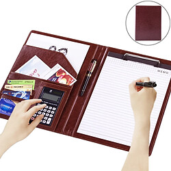 Wewoo Porte-documents en cuir de style professionnel avec bloc-notes et calculatrice A4 de 30 pages (brun foncé)