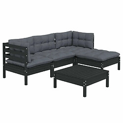 Avis Maison Chic Salon de jardin 5 pcs + coussins - Mobilier/Meubles de jardin - Table et chaises d'extérieur Noir Bois de pin -MN13843