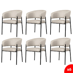 Secury-T Lot de 6 chaises de salle à manger avec accoudoirs - tissus beige - pieds en métal noir - LOU