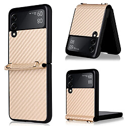 Coque en TPU + PU texture en fibre de carbone avec lanière or pour votre Samsung Galaxy Z Flip3 5G