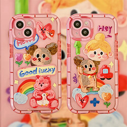 GUPBOO Étui pour iPhone11ProMax Peinture à l'huile graffiti chien fille dessin animé étui pour téléphone portable silicone