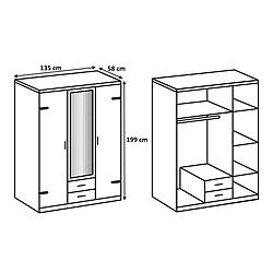 Avis Pegane Armoire placard meuble de rangement coloris imitation chêne poutre/graphite - Longueur 135 x Hauteur 199 x Profondeur 58 cm