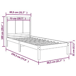 vidaXL Cadre de lit sans matelas noir 75x190 cm bois de pin massif pas cher