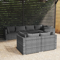 vidaXL Salon de jardin 7 pcs avec coussins Gris Résine tressée