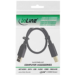 Câble InLine® USB 2.0 de type A mâle à B femelle plaqué Type A mâle à B mâle noir 0.3m