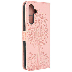 Avizar Étui Arbre et Cerf pour Samsung Galaxy A54 5G Portefeuille Tree Cover Rose