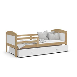 Kids Literie Lit Enfant Mateo 90x190 Pin - blanc Livré avec sommiers, tiroir et matelas en mousse de 7cm 