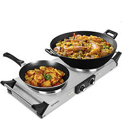 Duronic HP2 SS Plaque de cuisson chauffante électrique avec double foyer en fonte de 20 et 15 cm| 2500W | Compacte et mobile | Poignées ergonomiques | Thermostat | Camping, Camping-car, caravane