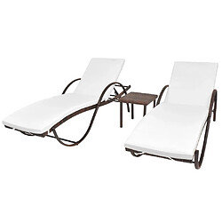 vidaXL Chaises longues lot de 2 avec table résine tressée marron