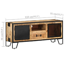 vidaXL Meuble TV 110x31x46 cm Bois de manguier brut pas cher