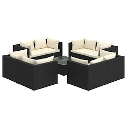 vidaXL Salon de jardin 9 pcs avec coussins Résine tressée Noir