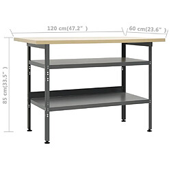 Helloshop26 Etabli 120 cm avec 3 panneaux muraux atelier table de travail gris noir 02_0003656 pas cher