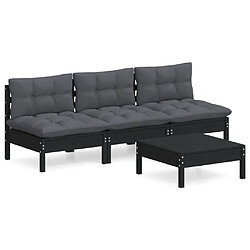 Maison Chic Salon de jardin 4 pcs + coussins - Mobilier/Meubles de jardin - Table et chaises d'extérieur anthracite Bois de pin -MN72226