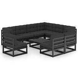 Maison Chic Salon de jardin 10 pcs + coussins - Mobilier/Meubles de jardin - Table et chaises d'extérieur Noir Bois de pin massif -MN69380