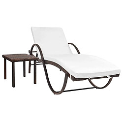 Maison Chic Chaise longue avec coussin | Bain de soleil Relax | Transat et table Résine tressée Marron -GKD21105