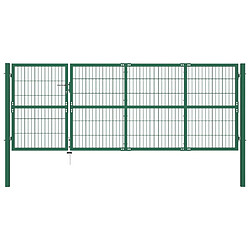 vidaXL Portail de clôture de jardin avec poteaux 350x120 cm Acier Vert