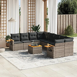 Maison Chic Salon de jardin 9 pcs avec coussins | Ensemble de Table et chaises | Mobilier d'Extérieur gris résine tressée -GKD27922