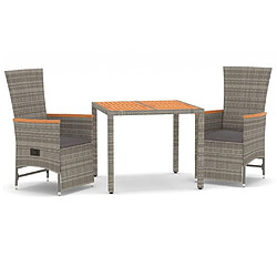 Salle à manger de jardin 3 pcs,Table et chaise à dîner avec coussins Gris -MN20294