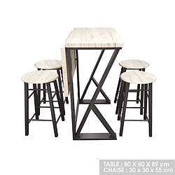 Urban Living Table haute avec tabourets design industriel Dock - 4 Personnes - Noir