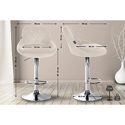 Decoshop26 Tabouret de bar en velours crème coutures décoratives pivotant support métal chromé TDB10675