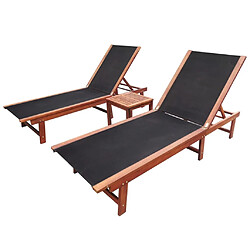 vidaXL Chaises longues lot de 2 et table Bois d'acacia et textilène