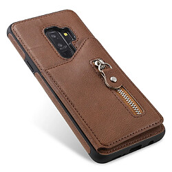 Wewoo Coque Pour Galaxy S9 Plus Etui de protection antichoc couleur solide à double boucle et fermeture à glissière Marron pas cher