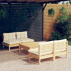 Maison Chic Salon de jardin 5 pcs + coussins - Mobilier/Meubles de jardin - Table et chaises d'extérieur crème bois de pin -MN36844