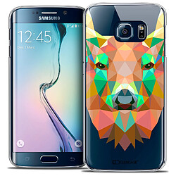 Caseink Coque Housse Etui Galaxy S6 Edge [Crystal HD Polygon Series Animal - Rigide - Ultra Fin - Imprimé en France] - Cerf