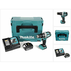 Makita DHP 484 RT1J 18V Brushless Li-Ion Perceuse visseuse à percussion sans fil avec boîtier Makpac + 1x Batterie BL 1850 5,0 Ah Chargeur DC18RC