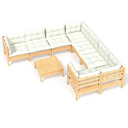 Maison Chic Salon de jardin 9 pcs + coussins - Mobilier/Meubles de jardin - Table et chaises d'extérieur crème bois de pin -MN98704