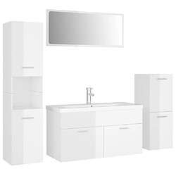 vidaXL Ensemble de meubles de salle de bain Blanc brillant Aggloméré