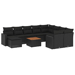 Maison Chic Salon de jardin 11 pcs avec coussins | Ensemble de Table et chaises | Mobilier d'Extérieur noir résine tressée -GKD99106