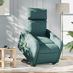 Maison Chic Fauteuil Relax pour salon, Fauteuil inclinable de massage électrique Vert foncé Tissu -GKD23525