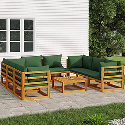 Maison Chic Salon de jardin 9 pcs + coussins - Mobilier/Meubles de jardin - Table et chaises d'extérieur vert bois massif -MN73894