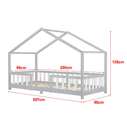 Avis Lit d'enfant Treviolo Forme Maison avec Matelas à Mousse à Froid 200 x 90 cm Gris Clair Blanc [en.casa]