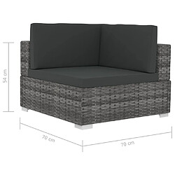 vidaXL Salon de jardin avec coussins 3 pcs résine tressée gris pas cher