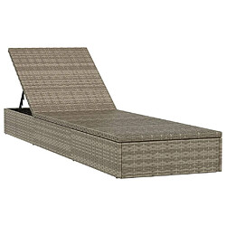 Helloshop26 Transat chaise longue bain de soleil lit de jardin terrasse meuble d'extérieur 201 cm avec coussin gris 201x55x62 cm résine tressée 02_0012459