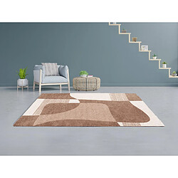 Vente-Unique Tapis shaggy à motifs abstraits- 160 x 230 cm - Blanc et Marron - RUMINIA