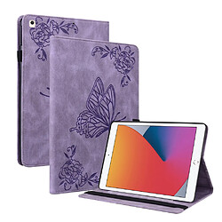 Etui en PU motif fleur et papillon avec porte-cartes et support violet pour votre Apple iPad 10.2 (2021)/(2020)/(2019)