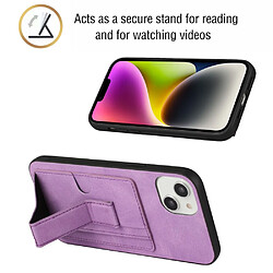 Coque en TPU + PU anti-chocs avec béquille et porte-carte pour votre iPhone 14 - violet