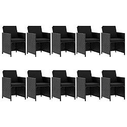 vidaXL Ensemble à manger d'extérieur 11 pcs coussins poly rotin noir