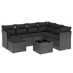 vidaXL Salon de jardin 8 pcs avec coussins noir résine tressée