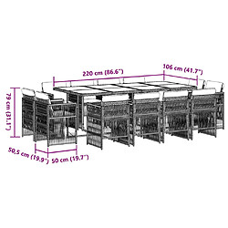 vidaXL Ensemble à manger de jardin et coussins 13 pcs gris clair rotin pas cher