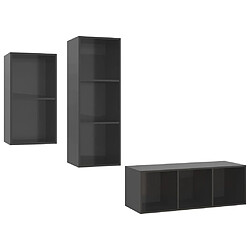 vidaXL Ensemble de meubles TV 3 pcs Gris brillant Bois d'ingénierie