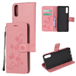 Etui en PU empreinte papillon fleur flip avec support rose pour votre Sony Xperia L4