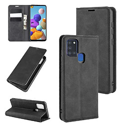 Etui en PU flip auto-absorbant au toucher soyeux avec support noir pour votre Samsung Galaxy A21s