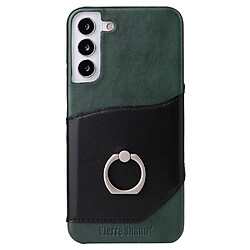 Coque en TPU + cuir véritable FIERRE SHANN avec béquille en anneau et porte-carte vert pour votre Samsung Galaxy S22 5G