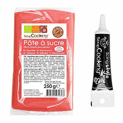 Scrapcooking Pâte à sucre corail 250 g + Stylo de glaçage noir